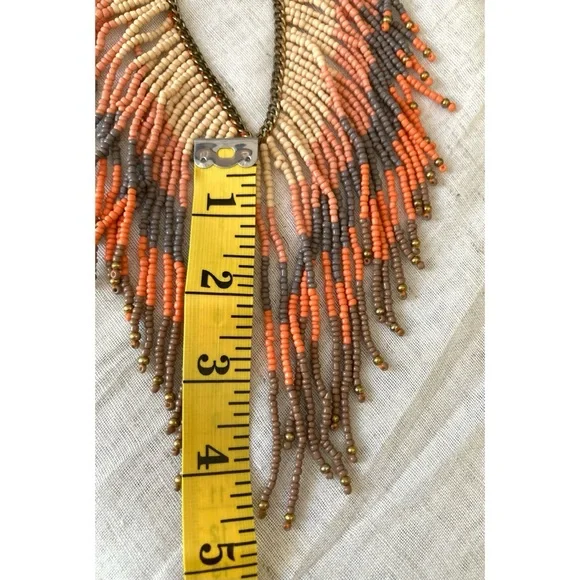 Seed Bead Statement Necklace Bib Style Warm Desert Colors Multicolored Stripes - Picture 6 of 8
